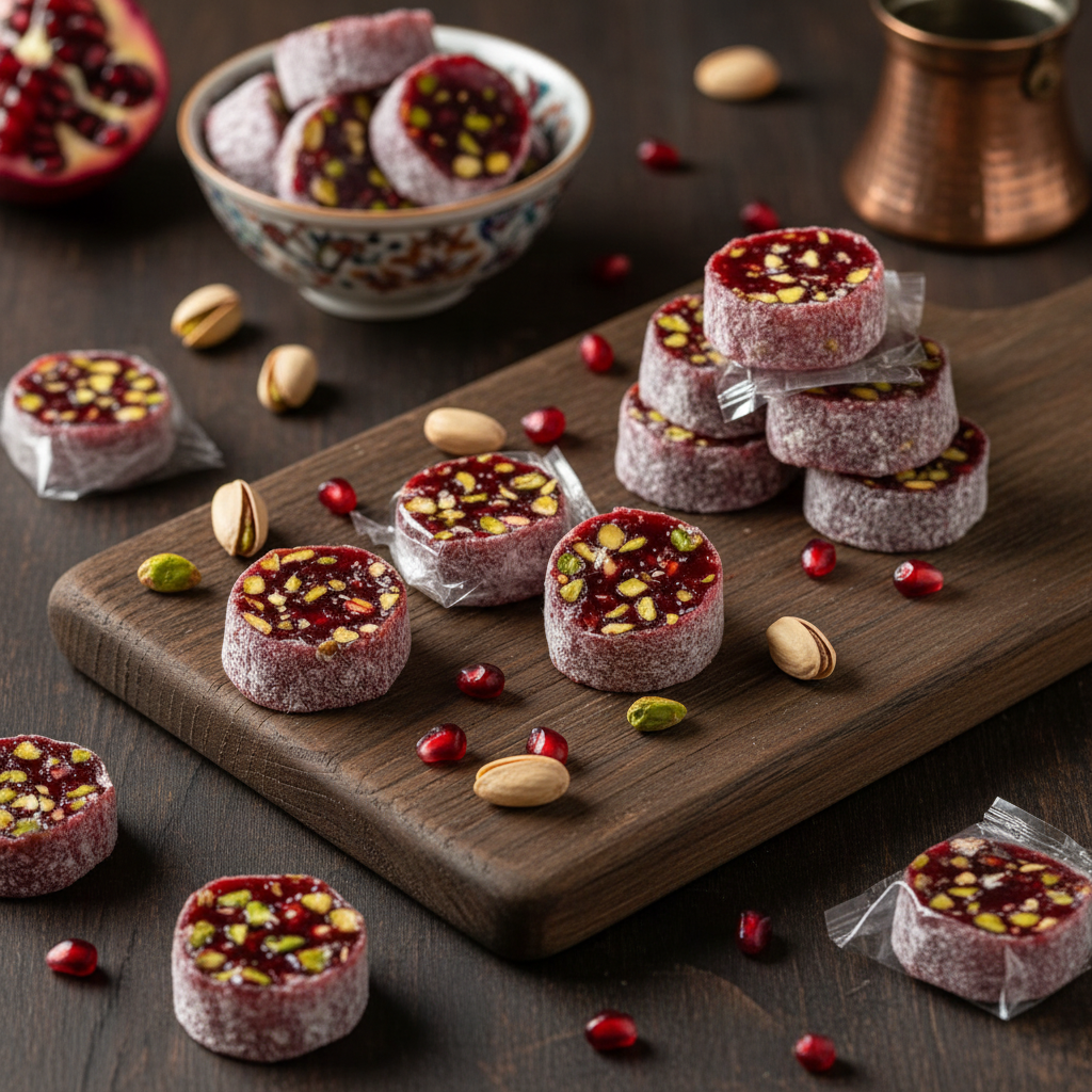 Lokoum grenade fourré à la pistache – 5 pièces rondes