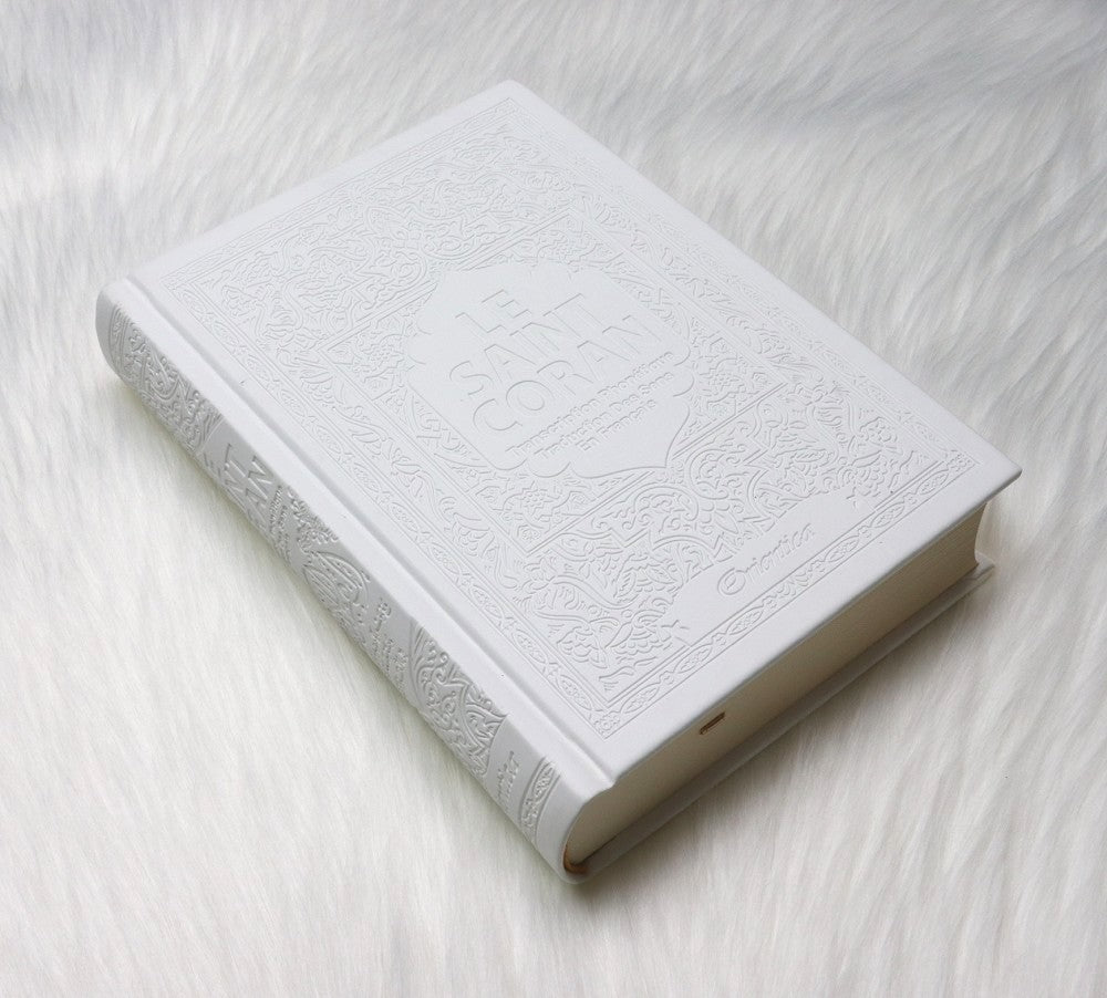 Le Saint Coran - Transcription phonétique et Traduction des sens en français - Edition de luxe (Couverture cuir blanche)