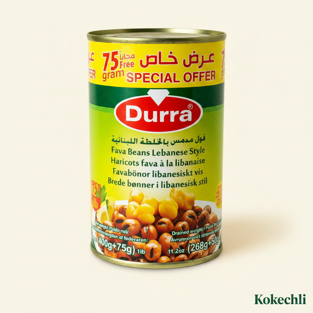 Foul Medammes Style Libanais Durra 475 g – Fèves à l'huile d'olive, pois chiches & ail | فول مدمس بالخلطة اللبنانية