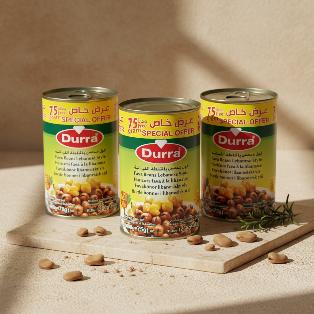 Foul Medammes Style Libanais Durra 475 g – Fèves à l'huile d'olive, pois chiches & ail | فول مدمس بالخلطة اللبنانية