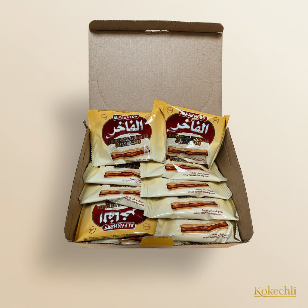 Biscuits Sandwich Fourrés à la Crème, Al Fakher – Enrobés de Chocolat Blanc