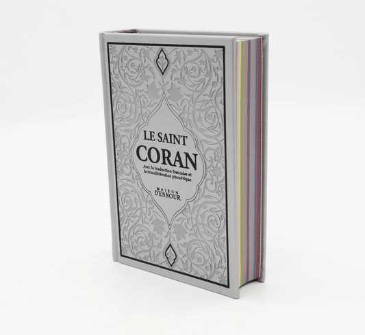 Le saint Coran en arabe et français avec la translittération phonétique &#8211; gris 14*20 cm