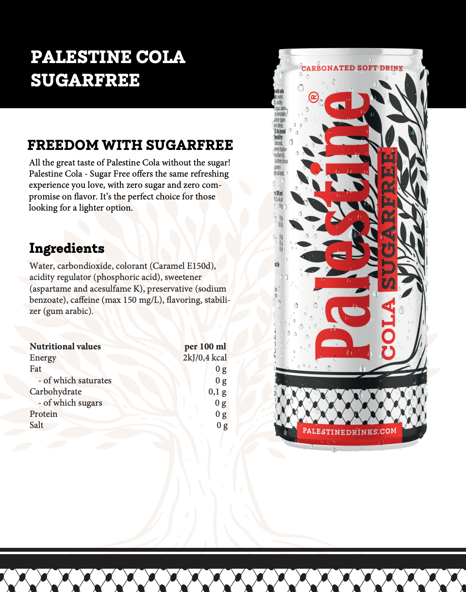 Palestine Cola Sugarfree – Boisson gazeuse sans sucre 330ml