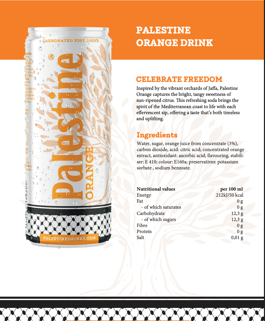 Palestine Orange Drink – Boisson gazeuse à l'orange 250ml