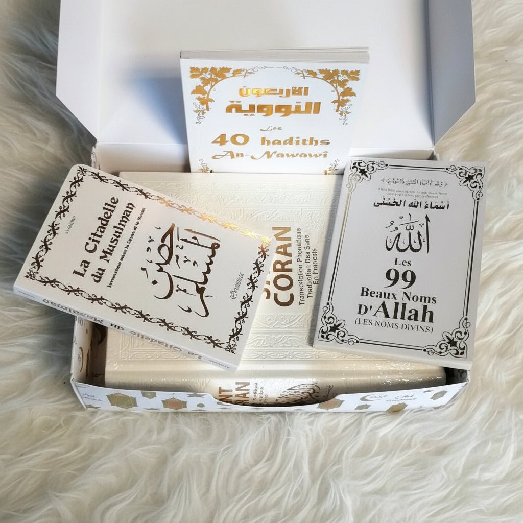 Coffret Cadeau Aïd Moubarak – Le Saint Coran + La Citadelle du Musulman + Les 40 Hadiths An - Nawawi + Les 99 Beaux Noms d’Allah – Orientica - Kokechli Kokechli