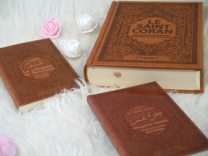 Coffret Cadeau Marron (3 Livres Français–Arabe–Phonétique) : Le Saint Coran, Jouz’ ‘Amma et La Citadelle du Musulman - Kokechli Orientica