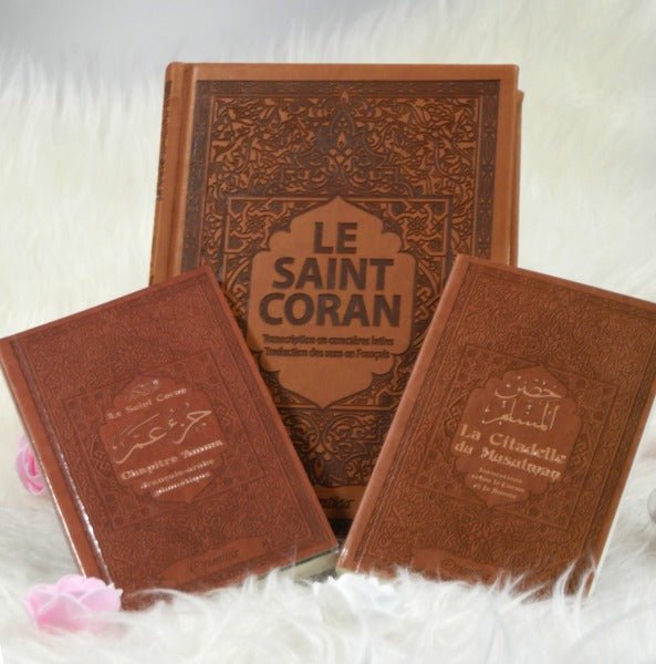 Coffret Cadeau Marron (3 Livres Français–Arabe–Phonétique) : Le Saint Coran, Jouz’ ‘Amma et La Citadelle du Musulman - Kokechli Orientica