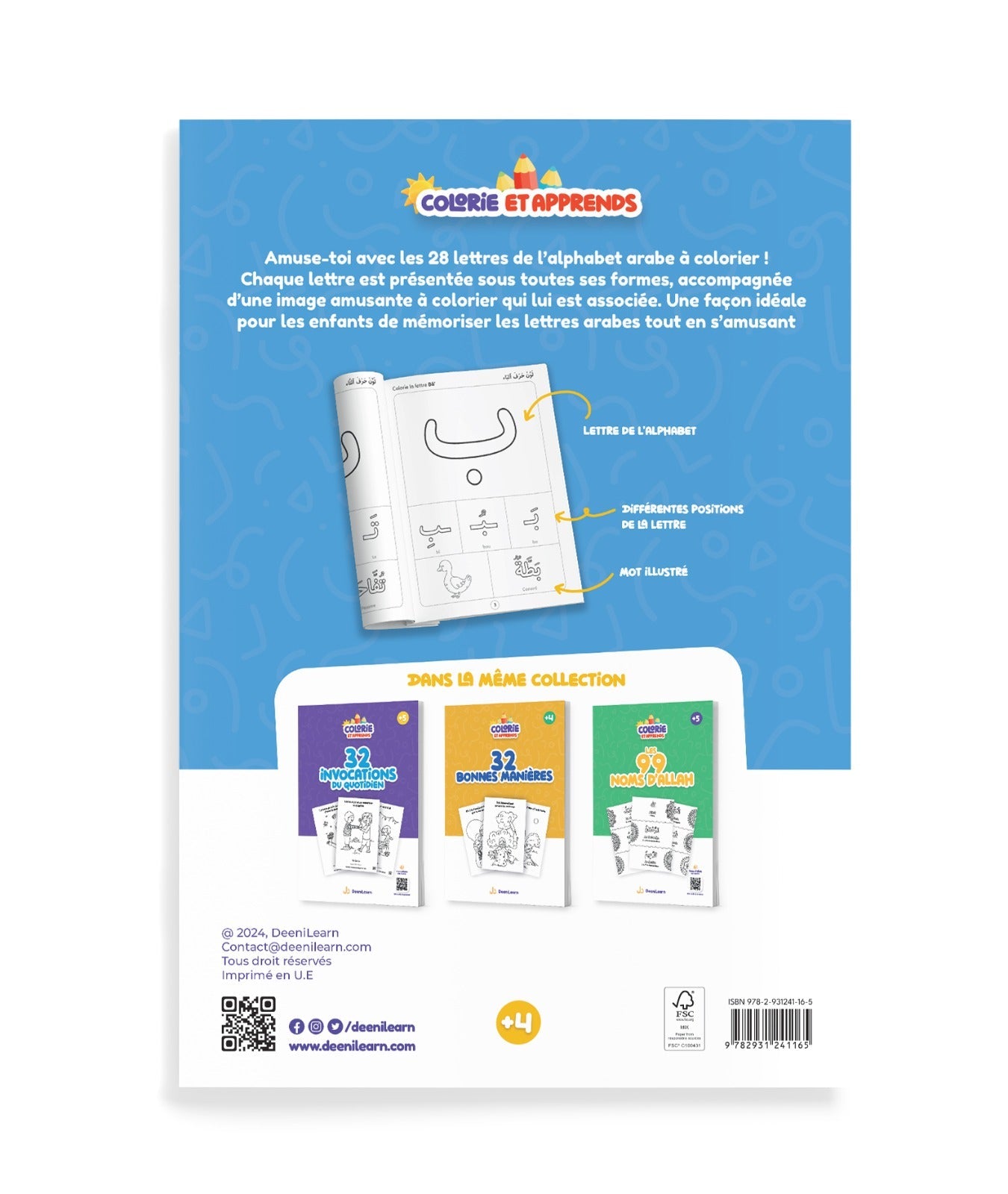 Colorie et Apprends : Les 28 lettres arabes - Dès 4 ans - Édition : DeeniLearn - KokechliDeeniLearn