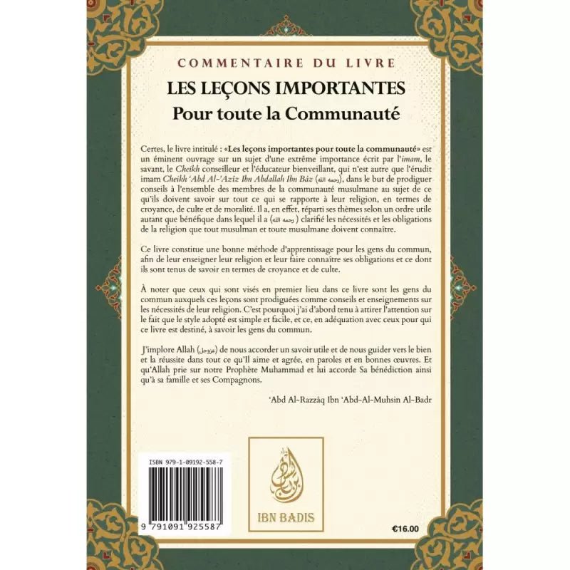 Commentaire du livre « Les leçons importantes pour toute la communauté » D’Ibn Bâz – Commenté par Abd ar - Razzâq Al - Badr - KokechliIBN BADIS