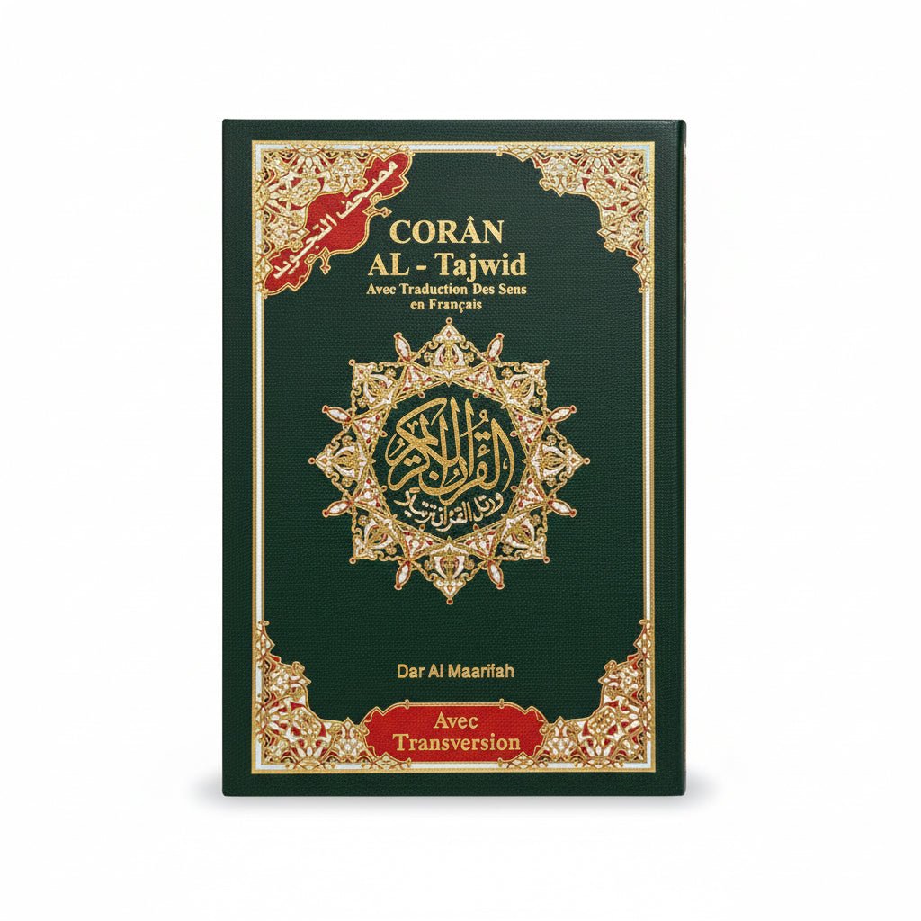 Coran Al-Tajwid avec traduction du sens en français et transcription phonétique couverture souple – Édition Dar Almarifa – format poche 13 × 18 cm - Vert