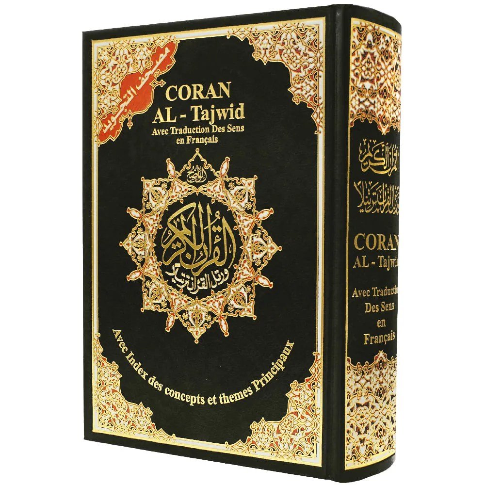 Coran Al-Tajwid avec traduction du sens en français et transcription phonétique – Édition Dar Almarifa – format 17×24 cm - Noir