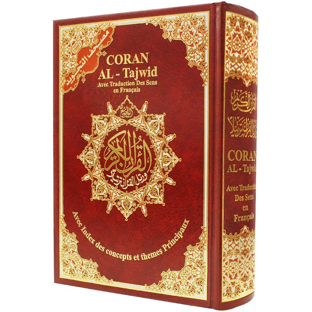 Coran Al-Tajwid avec traduction du sens en français et transcription phonétique – Édition Dar Almarifa – format 17×24 cm - Rouge