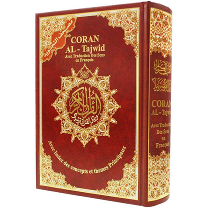 Coran Al - Tajwid avec traduction du sens en français et transcription phonétique – Édition Dar Almarifa – format 17×24 cm - Couverture rouge - KokechliMa boutique