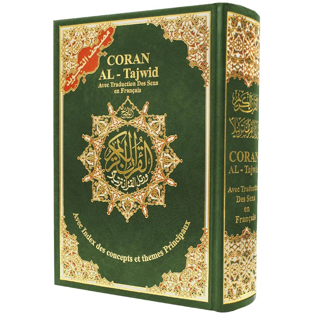 Coran Al-Tajwid avec traduction du sens en français et transcription phonétique – Édition Dar Almarifa – format 17×24 cm - Vert