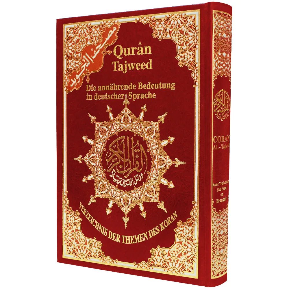 Coran Allemand/Arabe – Tajwid avec traduction des sens et index thématique en allemand – 17 × 24 cm – Dar Al Maarifah - Rouge