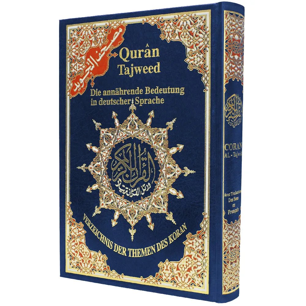 Coran Allemand/Arabe – Tajwid avec traduction des sens et index thématique en allemand – 17 × 24 cm – Dar Al Maarifah - Bleu marine