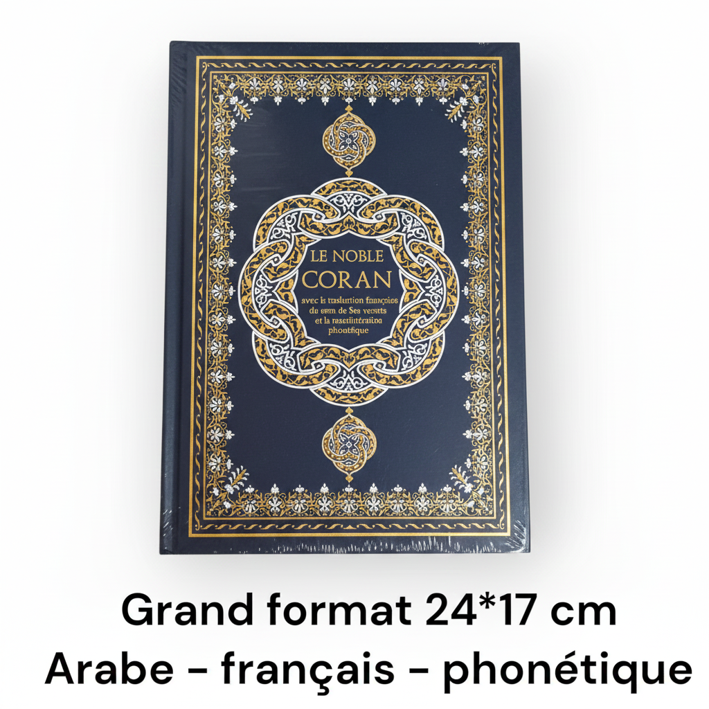 Coran grand format 24 * 17 cm Bleu marine | Arabe - Français - Phonétique | Maison d’Ennour