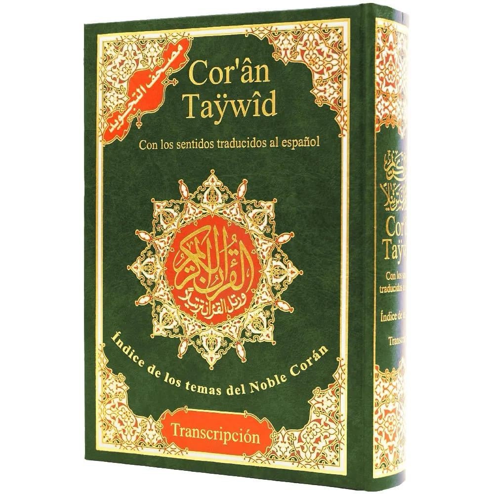 Corán Tajweed – Árabe / Español + Fonético Reglas de Tajweed a Color – 17 × 24 cm | Tapa dura – Verde - KokechliDar Al Ma'arifa