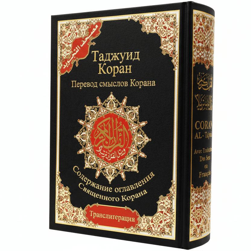 Coran Tajwid en arabe et russe - Коран с таджвидом, переводом смысла и транслитерацией на русский язык avec Traduction du sens et translittération – 17 × 24 cm – Couverture rigide noire - Noir