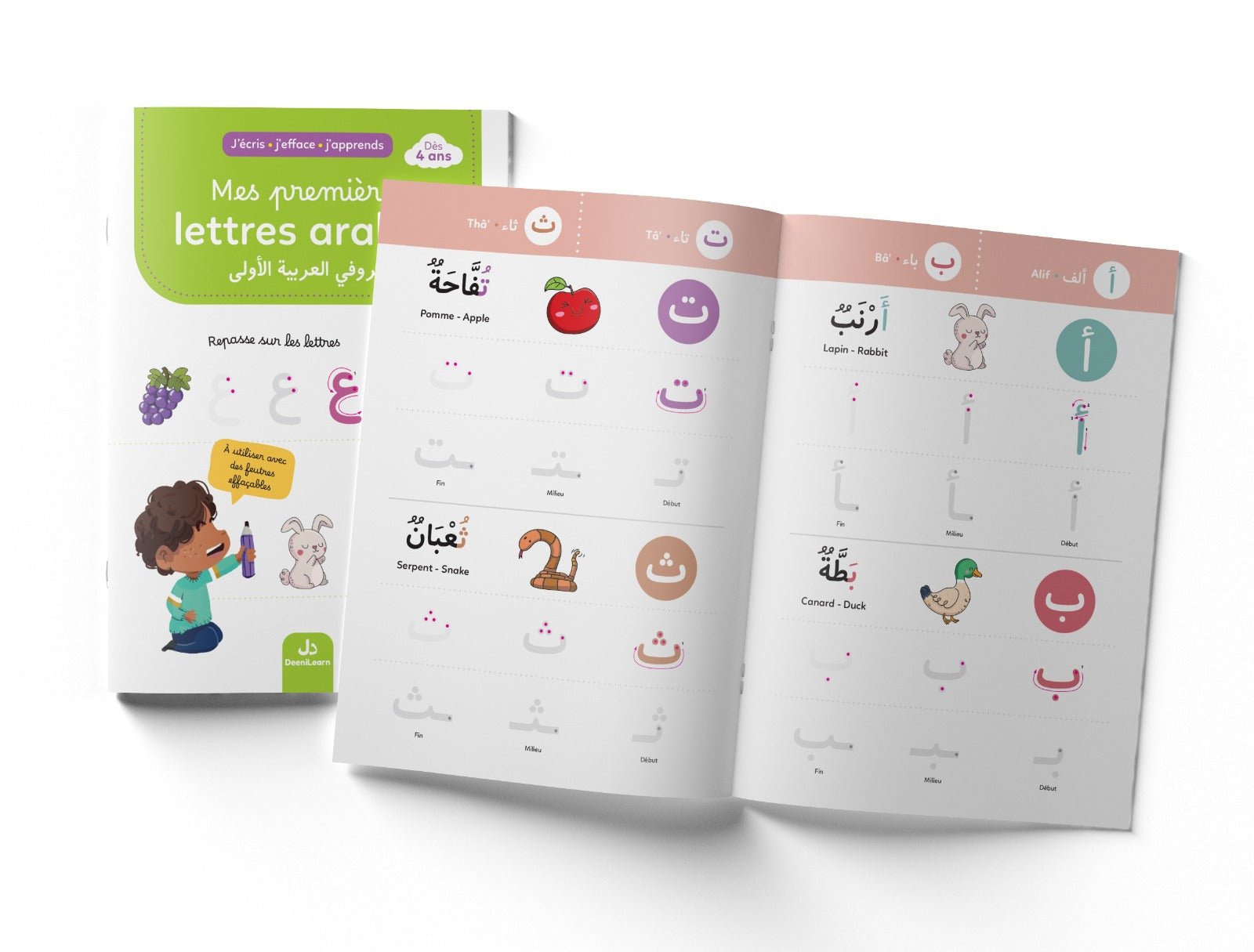 J’écris, j’efface, j’apprends : Mes premières lettres arabes - Dès 4 ans - Édition : DeeniLearn - KokechliDeeniLearn