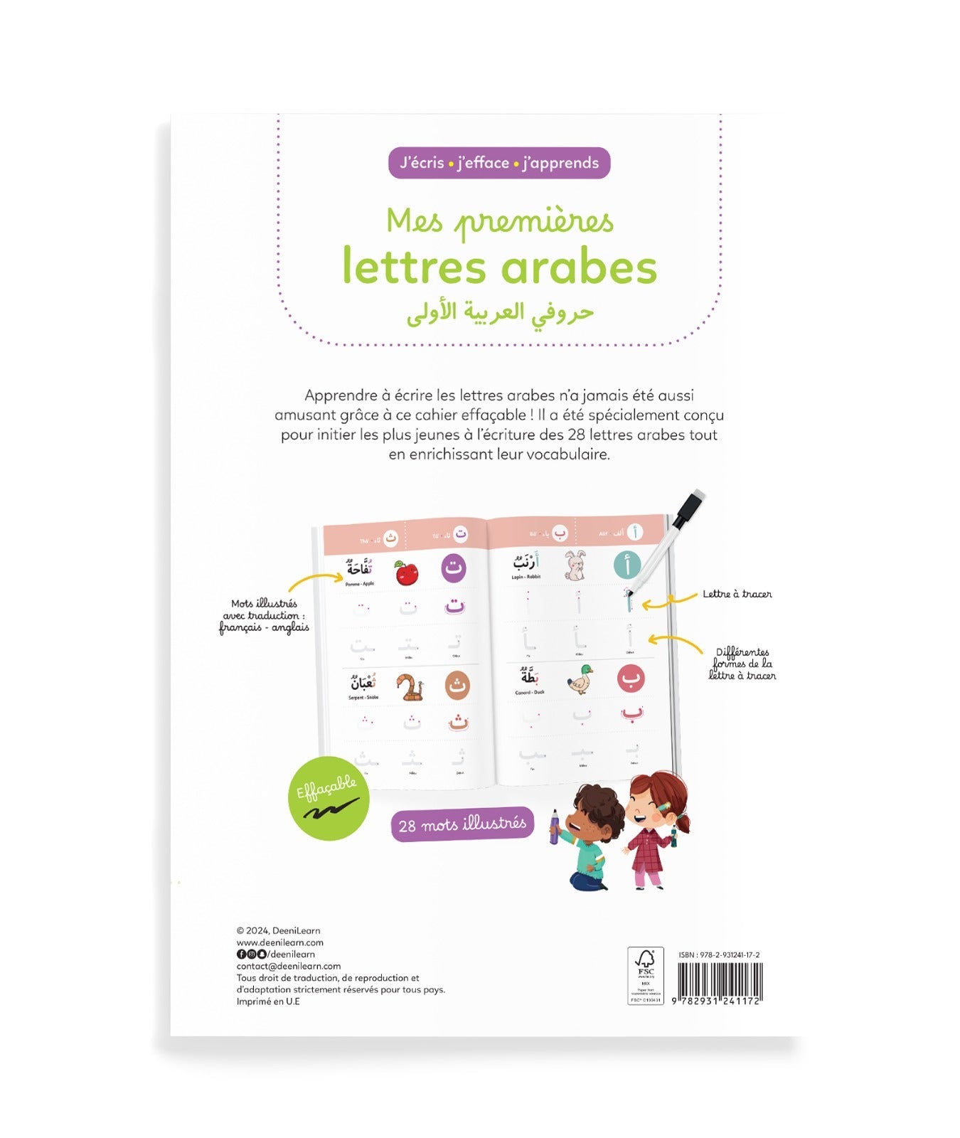 J’écris, j’efface, j’apprends : Mes premières lettres arabes - Dès 4 ans - Édition : DeeniLearn - KokechliDeeniLearn