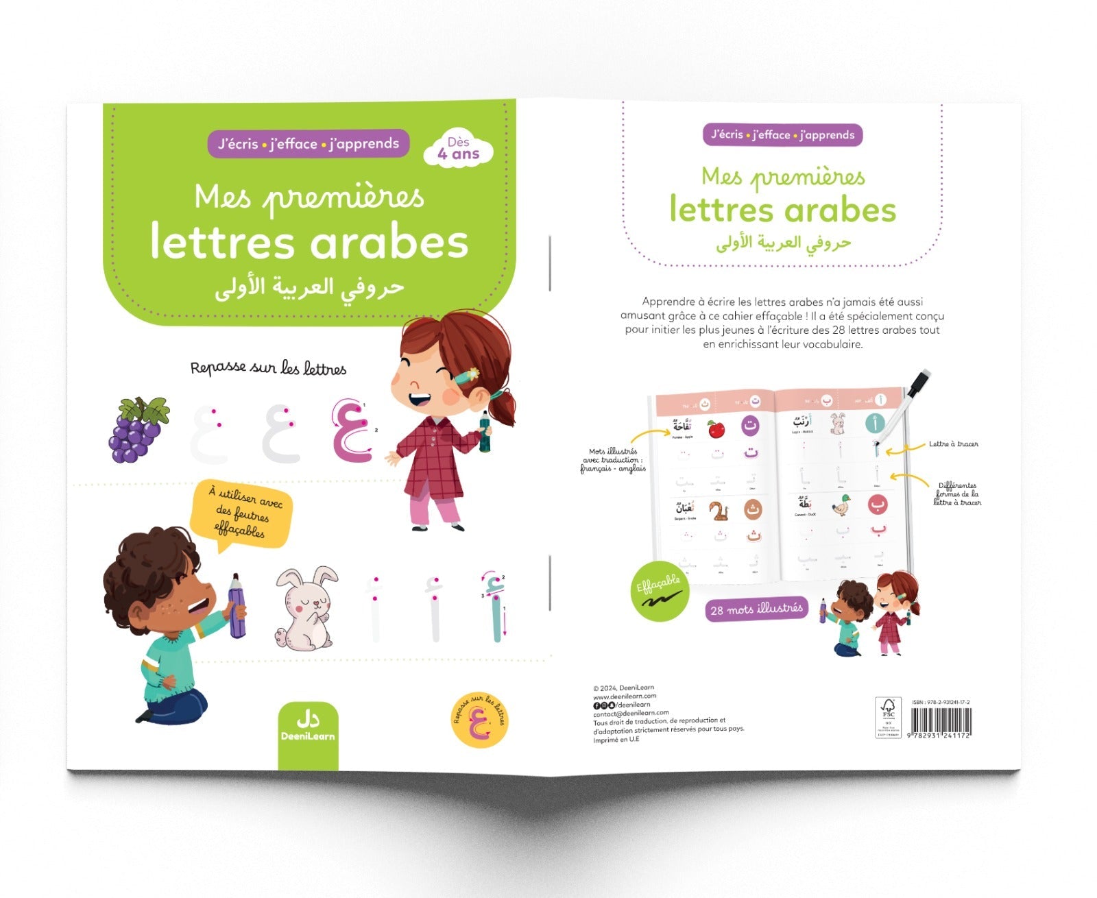 J’écris, j’efface, j’apprends : Mes premières lettres arabes - Dès 4 ans - Édition : DeeniLearn - KokechliDeeniLearn