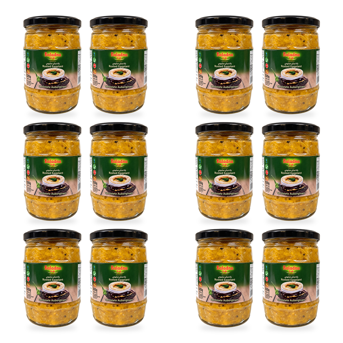 Aubergines grillées Baladna 520 g – lot de 12 bocaux