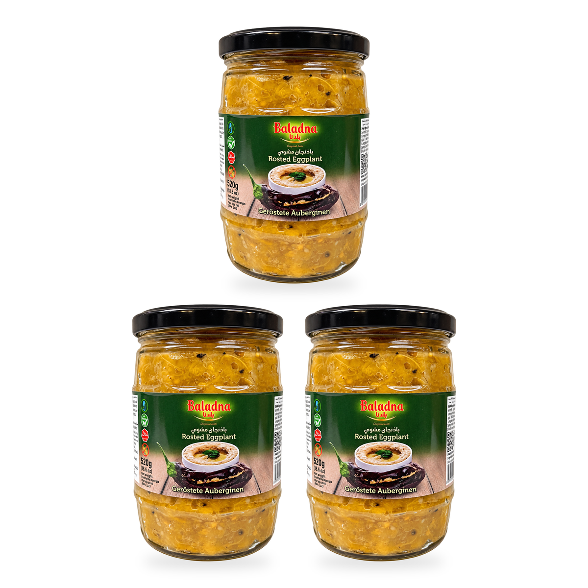 Aubergines grillées Baladna 520 g – lot de 3 bocaux
