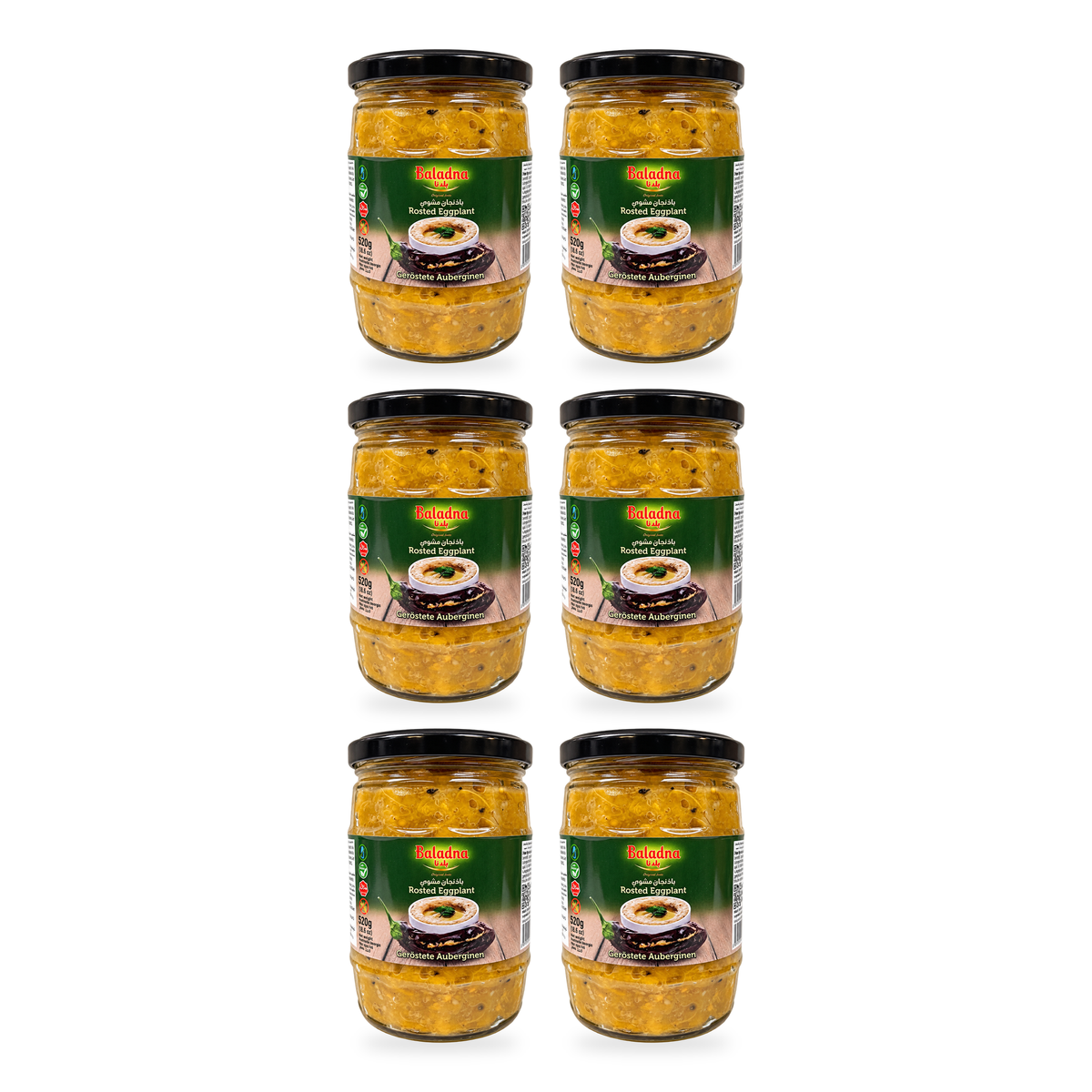 Aubergines grillées Baladna 520 g – lot de 6 bocaux