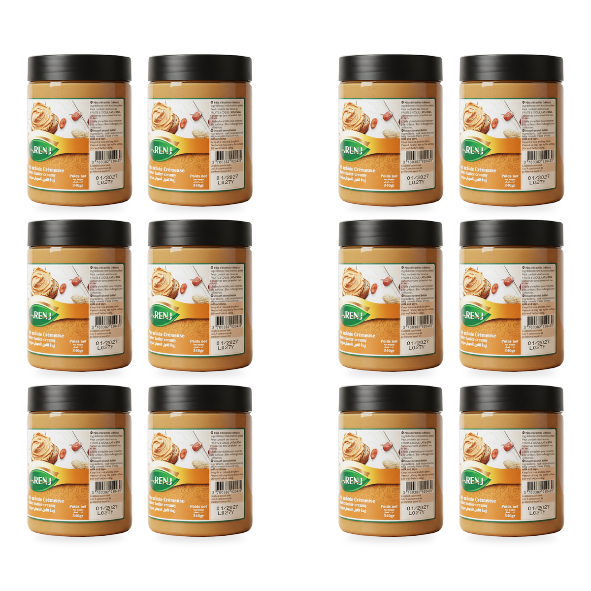 Beurre de cacahuète crémeux Narenj 340 g - lot de 12 pots
