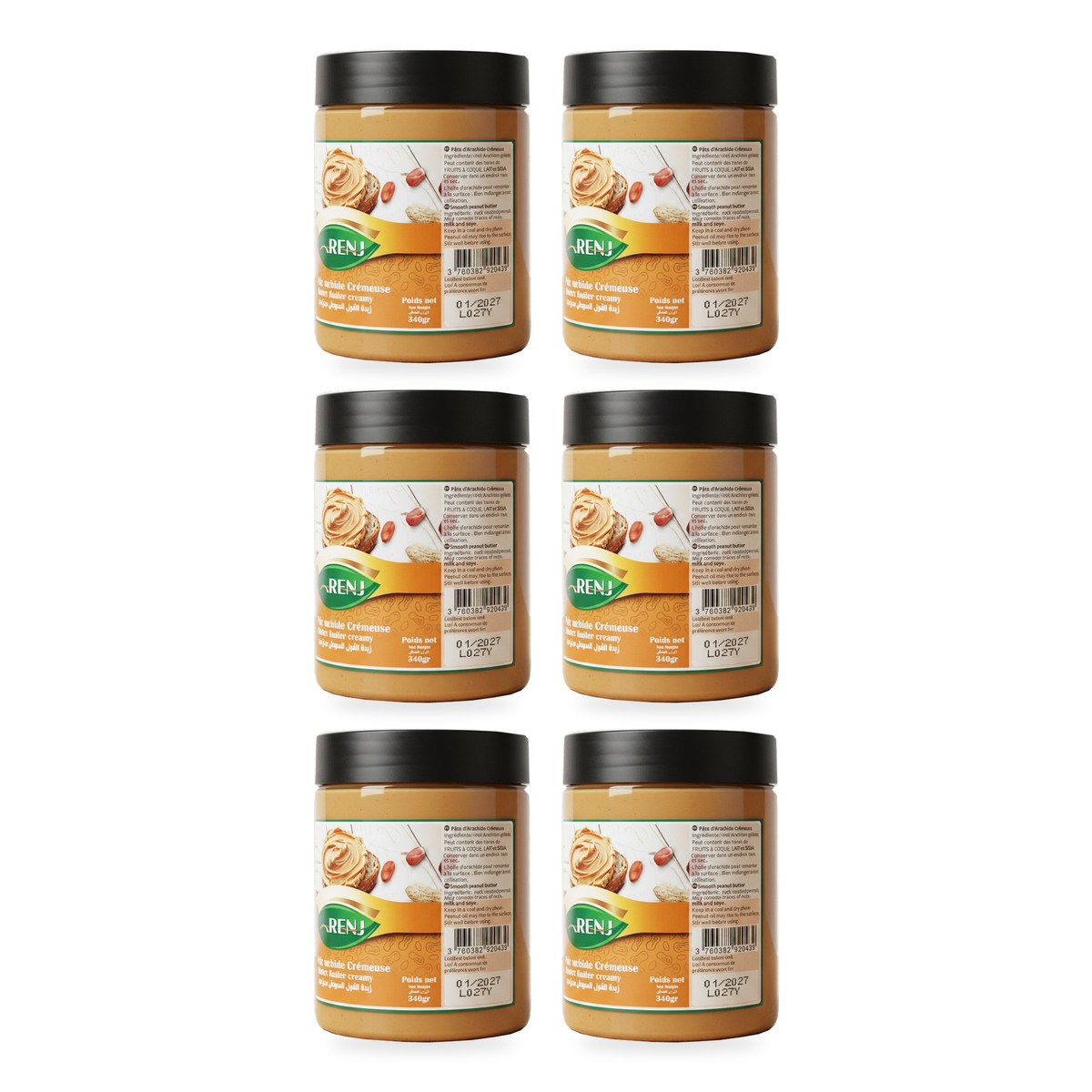 Beurre de cacahuète crémeux Narenj 340 g - lot de 6 pots
