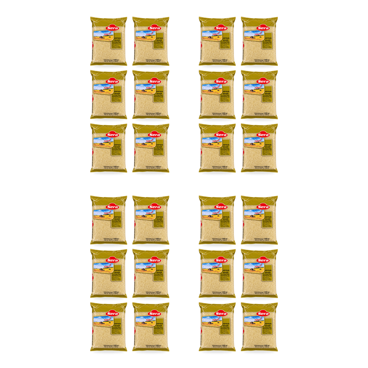 Boulgour à grains fins Sera 1 kg – lot de 24 sachets, fond blanc