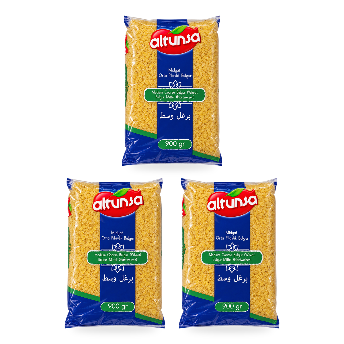 Boulgour à grains moyens Altunsa 900 g – lot de 3 sachets, fond blanc