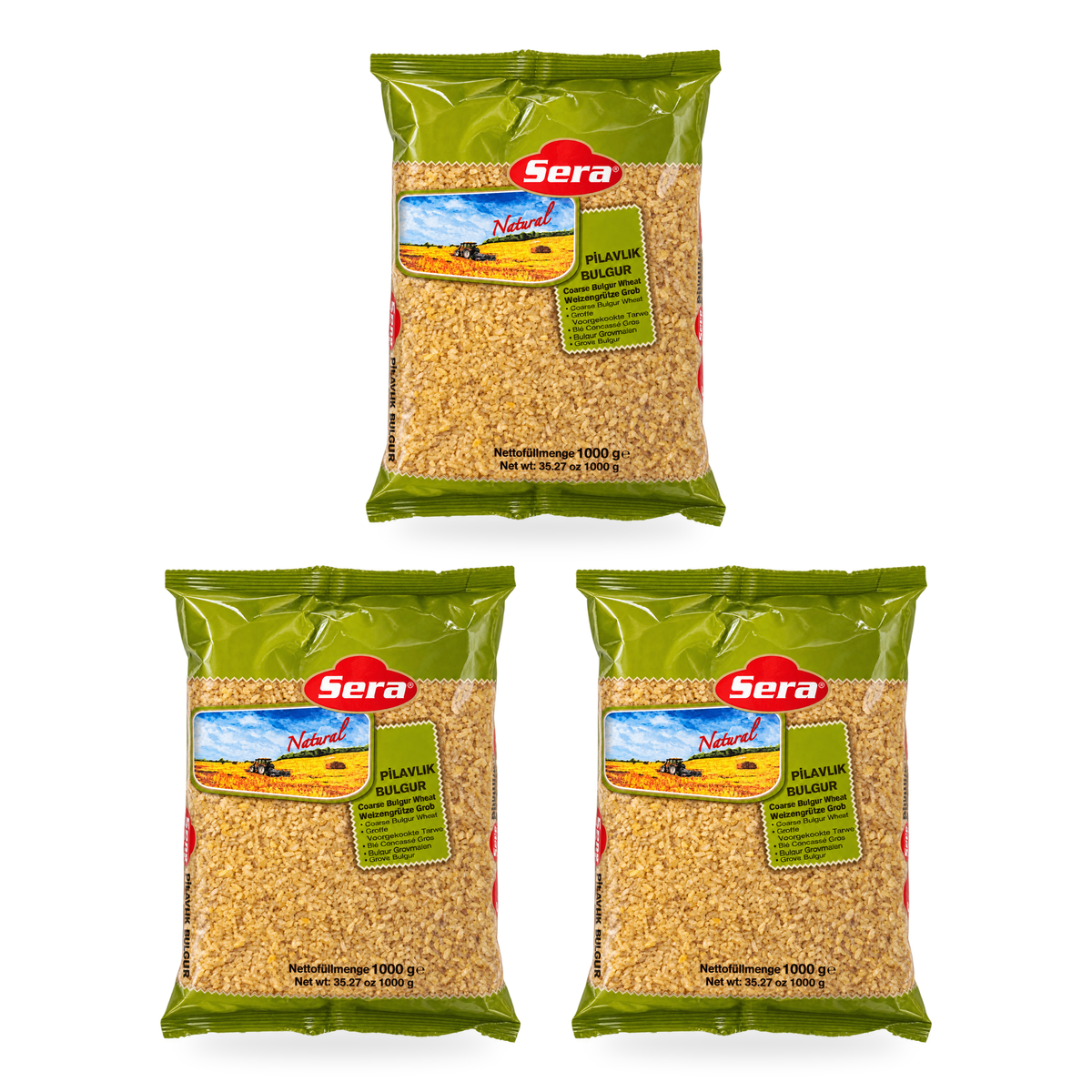 Boulgour à gros grains Sera 1 kg – lot de 3 sachets, fond blanc