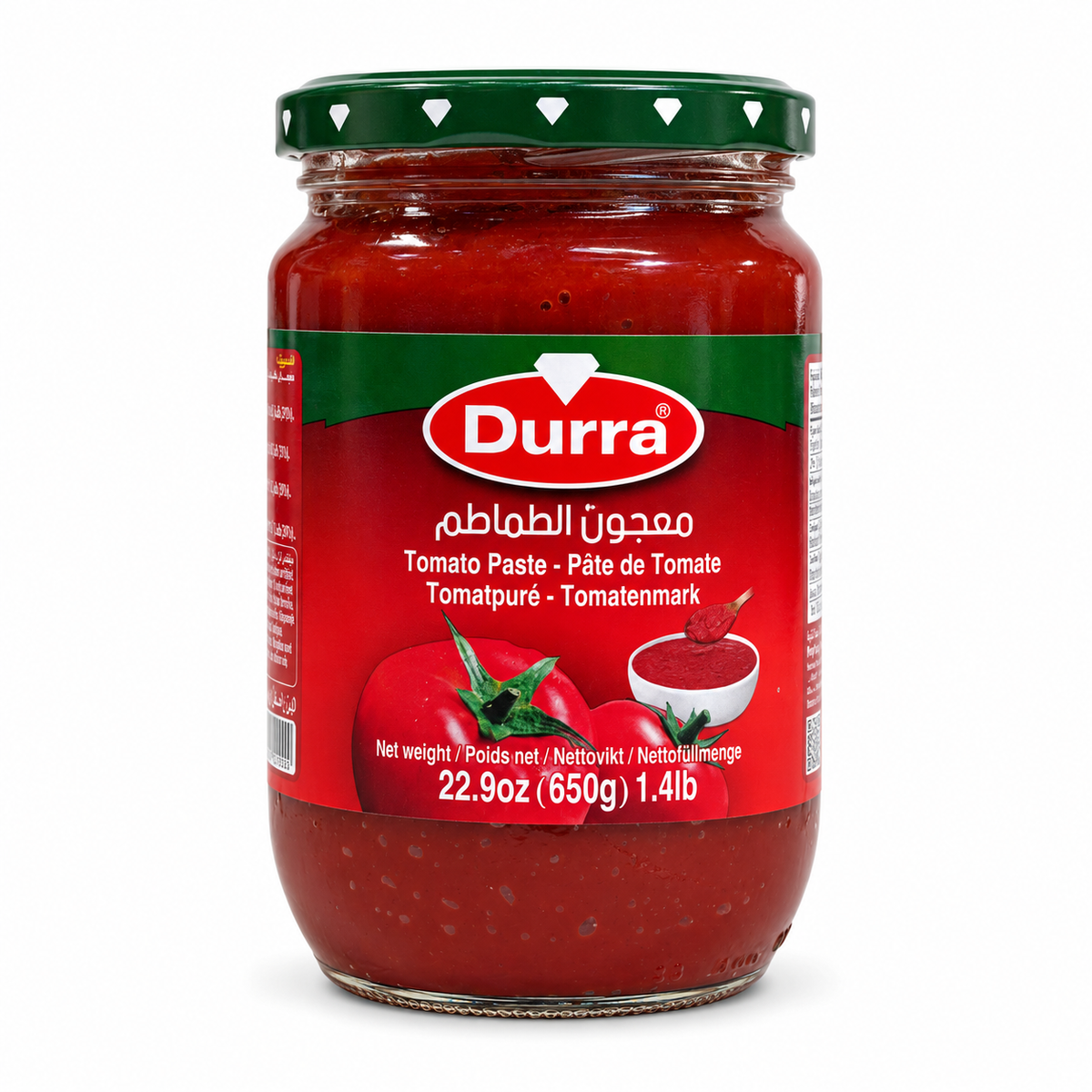 Concentré de tomates Durra 650 g – bocal en verre, vue de face
