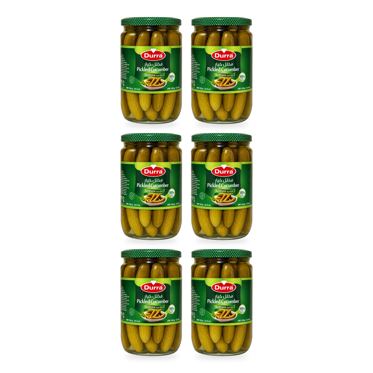 Concombres marinés Durra 720 g - lot de 6 bocaux