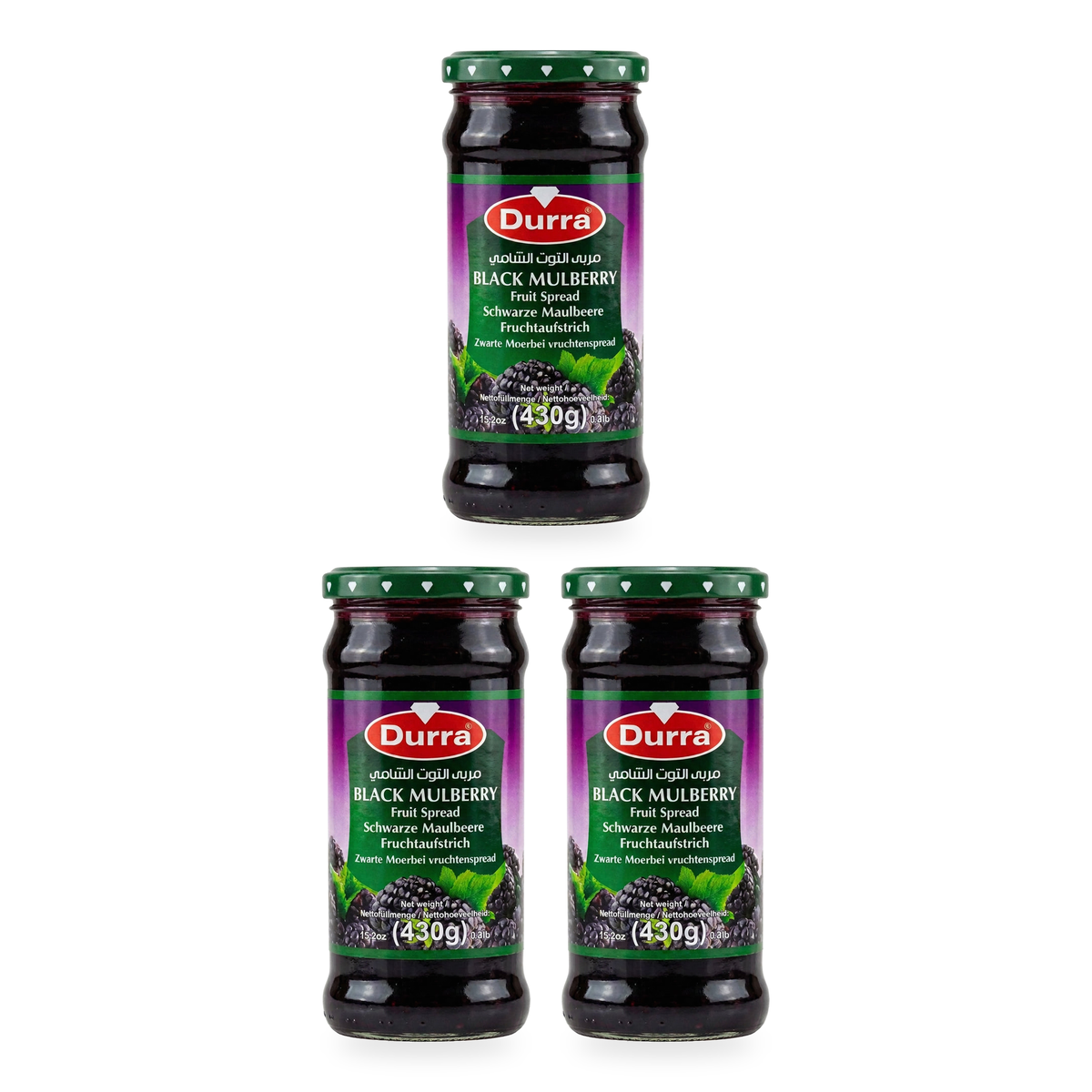 Confiture de mûres noires Durra 430 g – lot de 3 pots