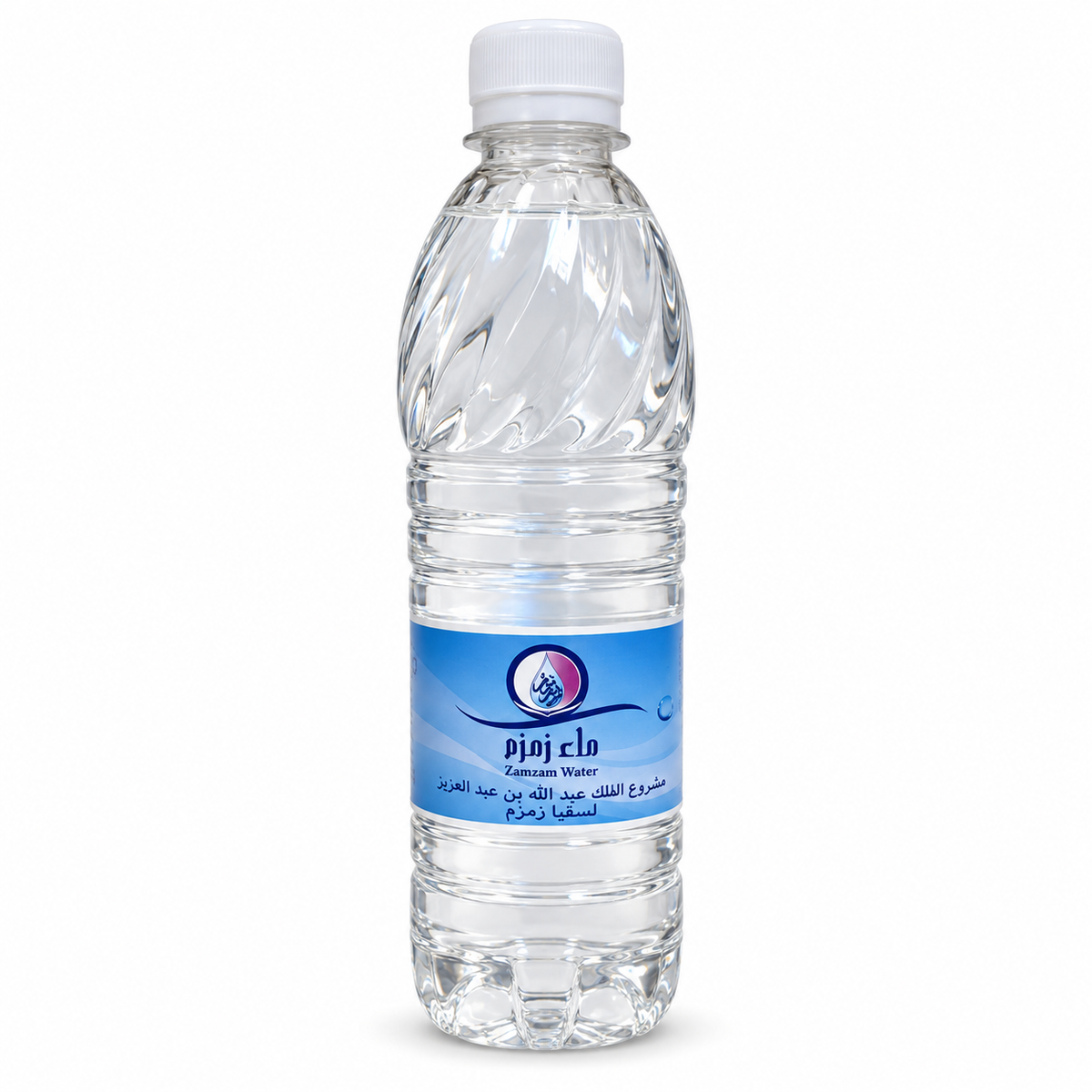 Eau de Zamzam 50 cl – bouteille entière, face arabe sur fond blanc