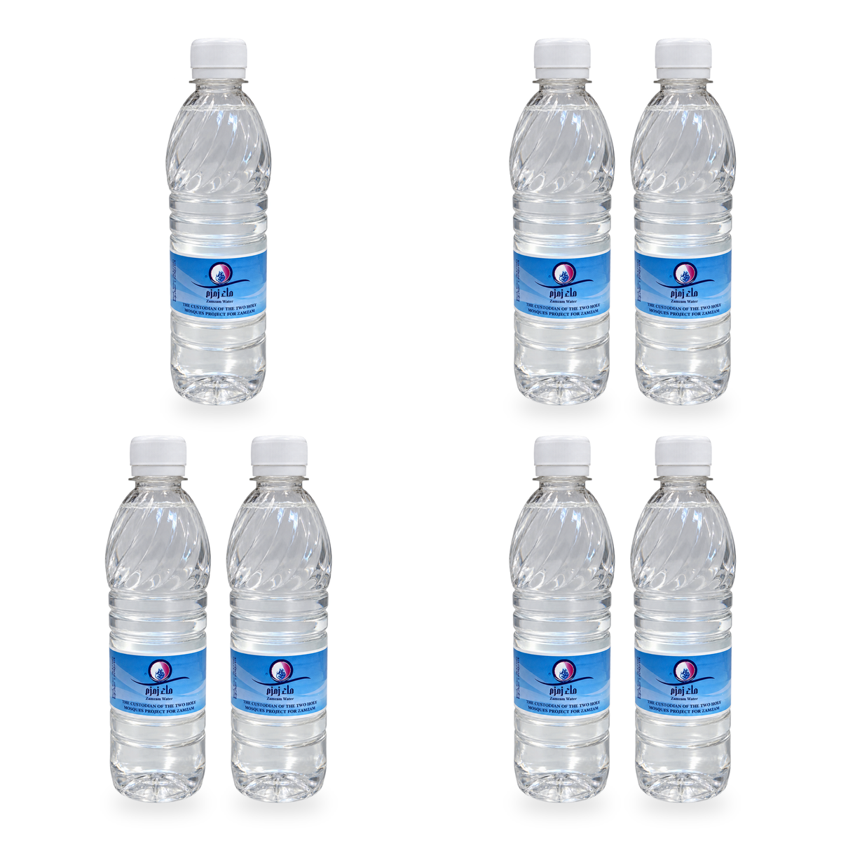 Eau de Zamzam 50 cl (500 ml) – lot de 7 bouteilles, fond blanc