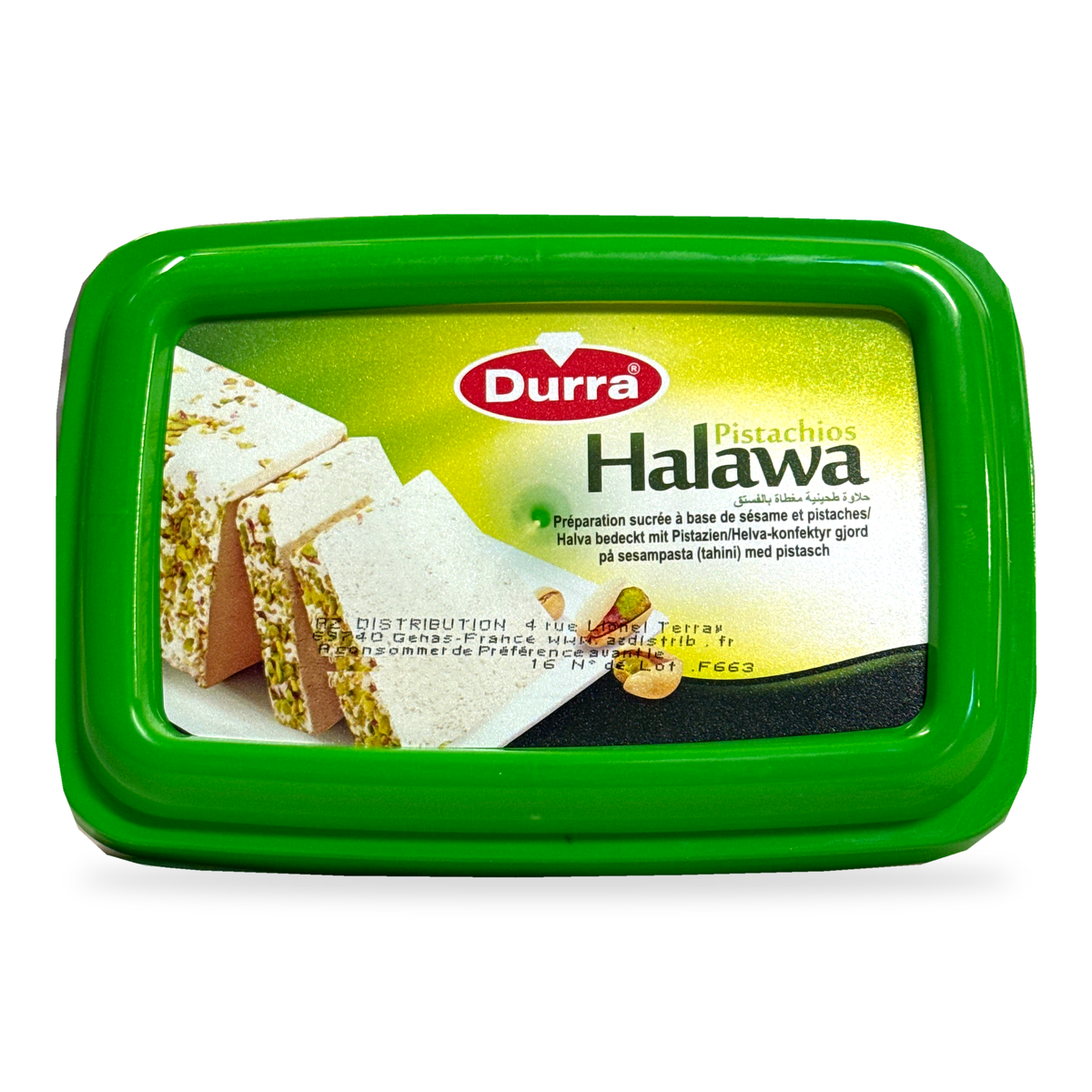 Halawa aux pistaches Durra 700 g — vue du couvercle vert