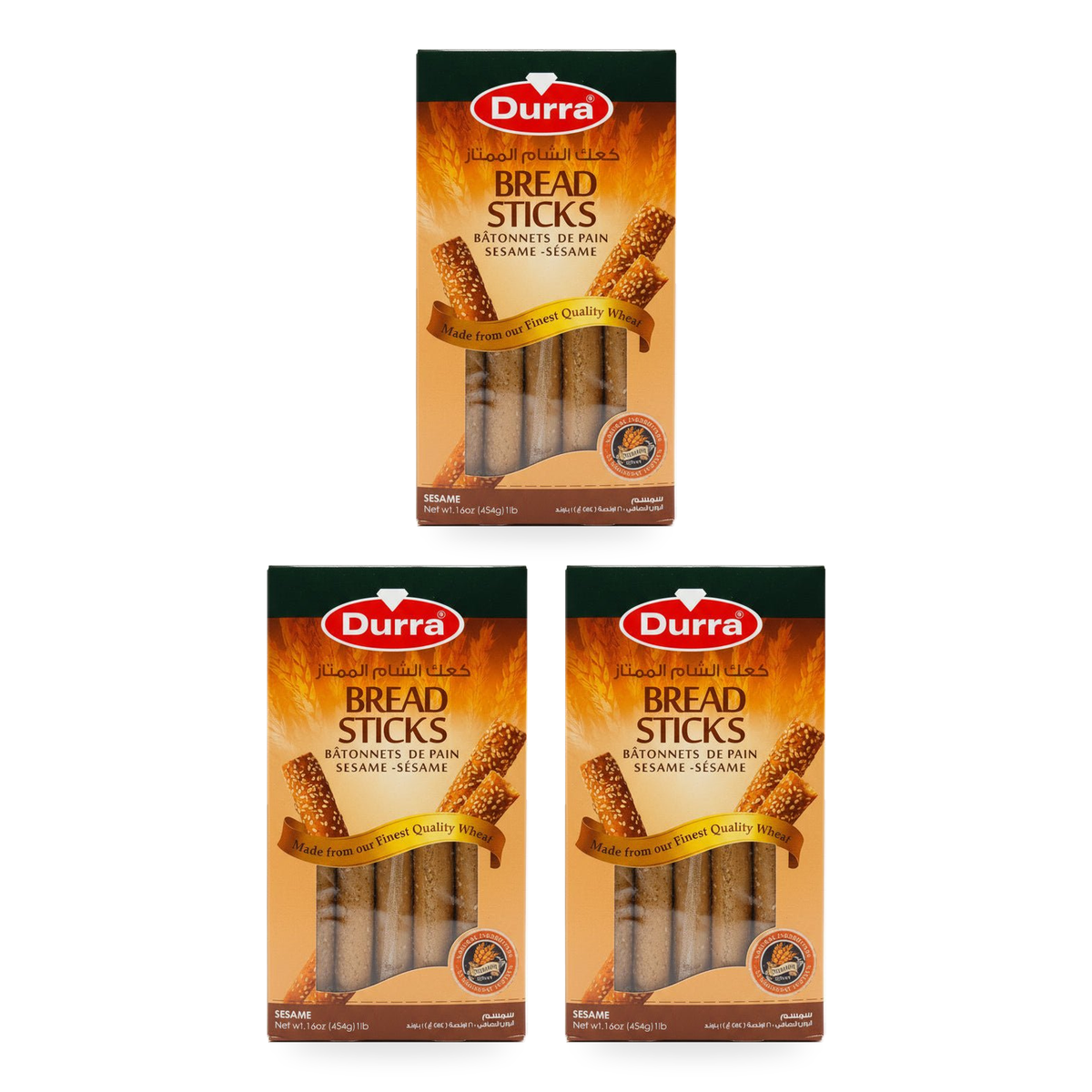 Kaak, bâtonnets de pain au sésame Durra 454 g – Lot de 3 boîtes
