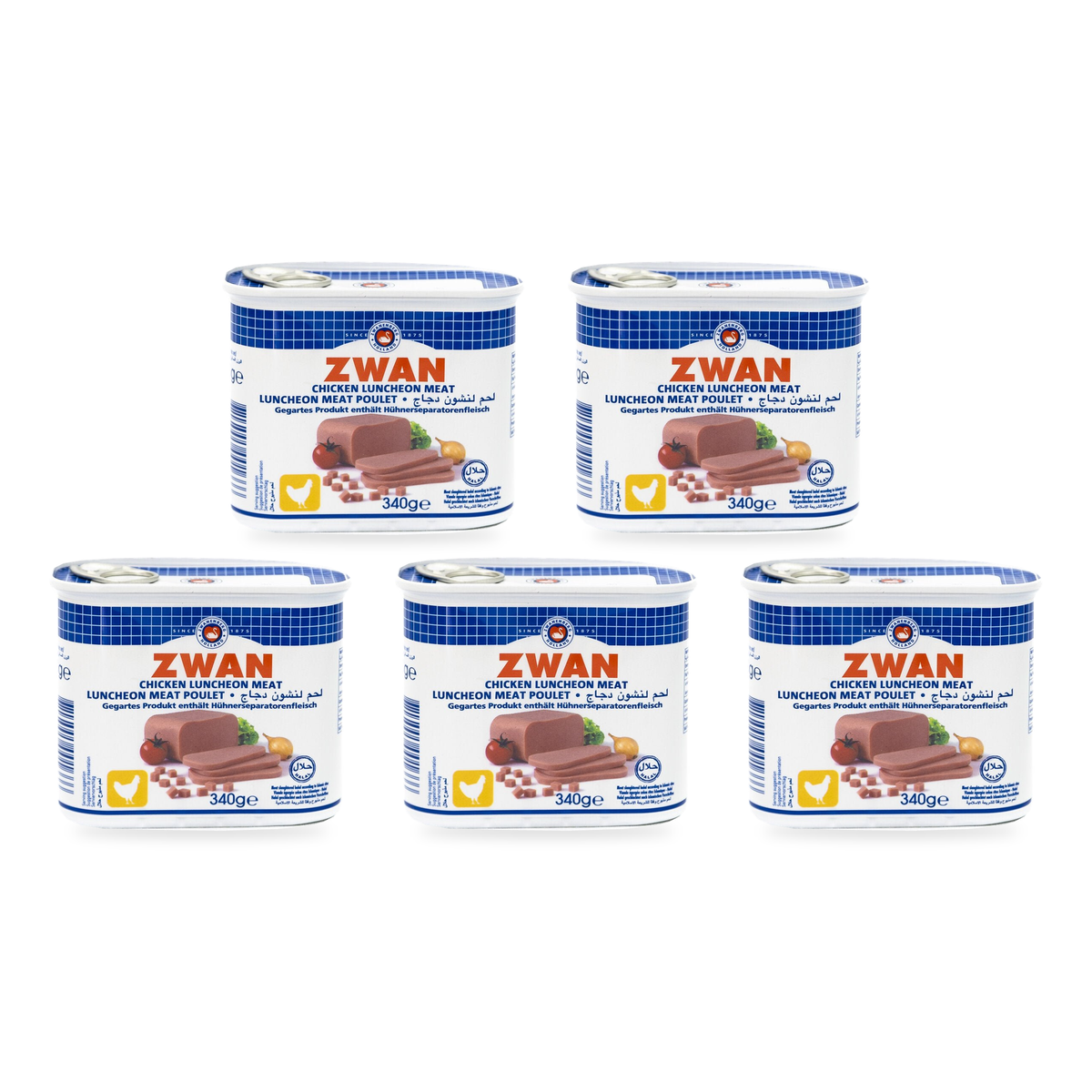 Luncheon meat au poulet Zwan 340 g – Lot de 5 boîtes