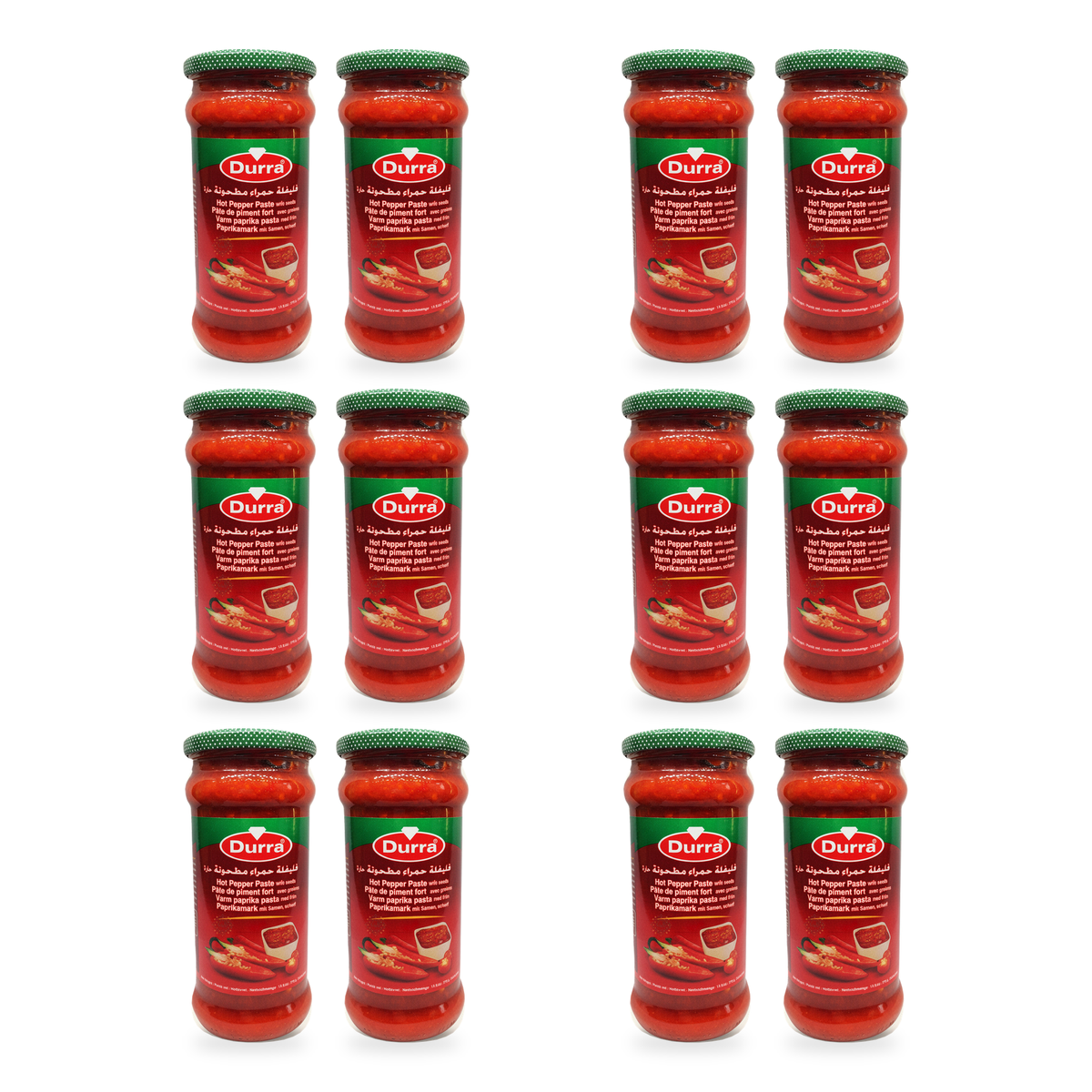 Pâte de piment fort avec graines Durra 370 g - lot de 12 pots
