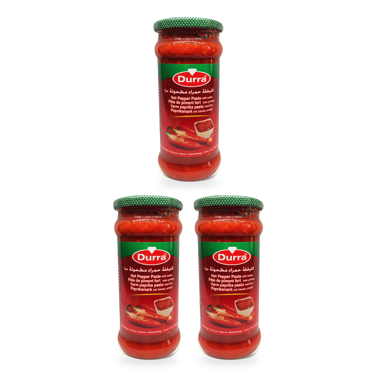 Pâte de piment fort avec graines Durra 370 g - lot de 3 pots