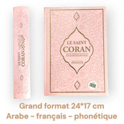 Le Saint Coran ( Arabe / Français / Phonétique ) Grande taille 24 * 17 cm - Couverture rigide - Rose pâle