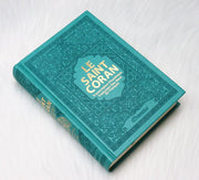 Le Saint Coran couverture daim - Vert-bleu doré - 14×20 cm