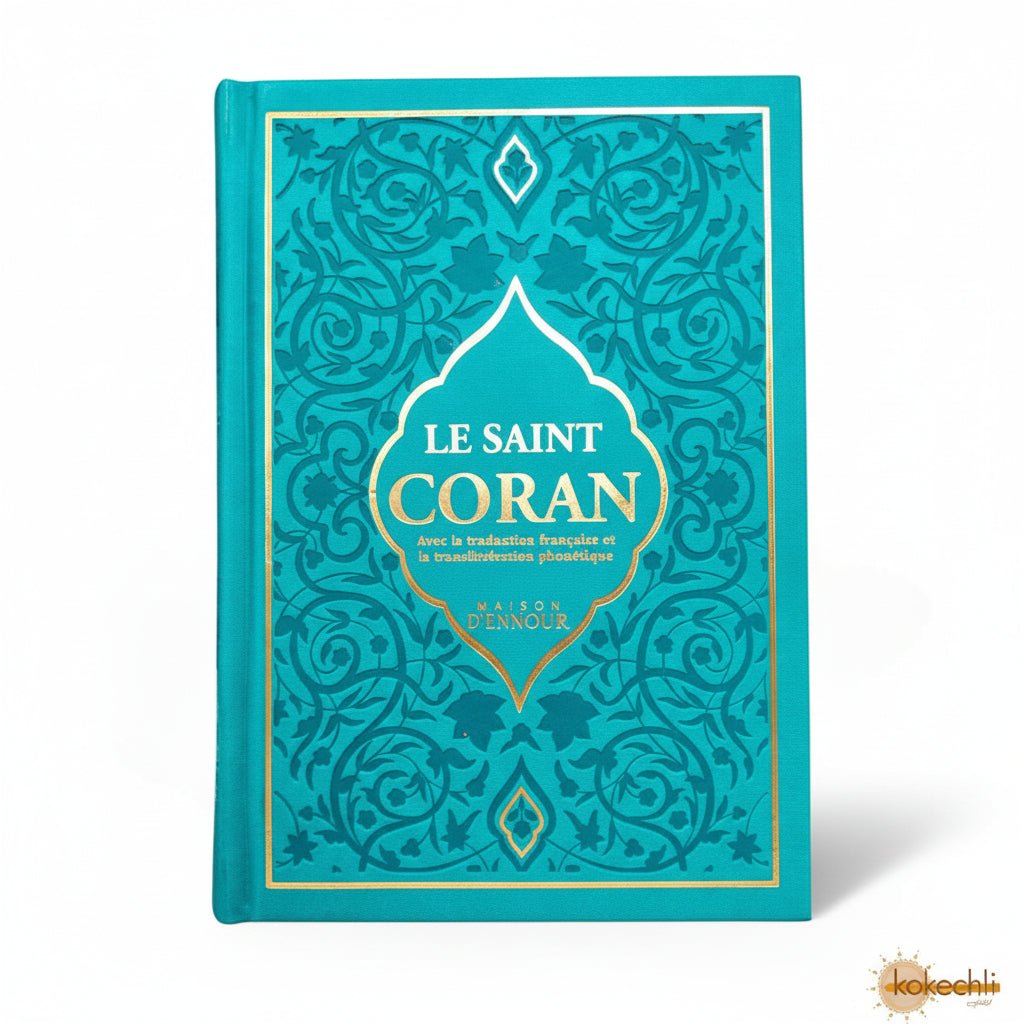 Le Saint Coran Grand en Arabe - Français - Phonétique - couverture turquoise rigide – 24×17 cm - KokechliMa boutique