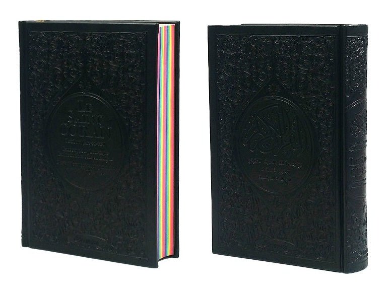 Le Saint Coran Rainbow (Arc-en-ciel) – Français / Arabe avec transcription phonétique – couverture cuir 15 * 22 cm - Noir