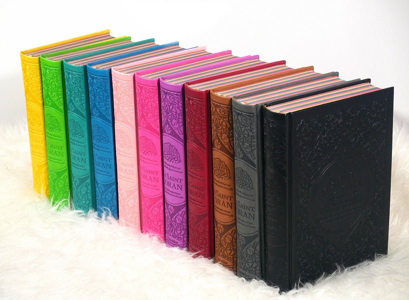 Le Saint Coran Rainbow (Arc - en - ciel) – Français / Arabe avec transcription phonétique – couverture cuir 15 * 22 cm - Kokechli Orientica