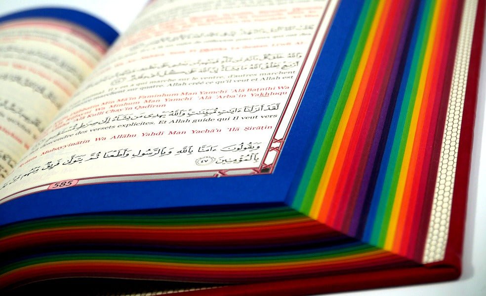 Le Saint Coran Rainbow (Arc - en - ciel) – Français / Arabe avec transcription phonétique – couverture cuir 15 * 22 cm - Kokechli Orientica